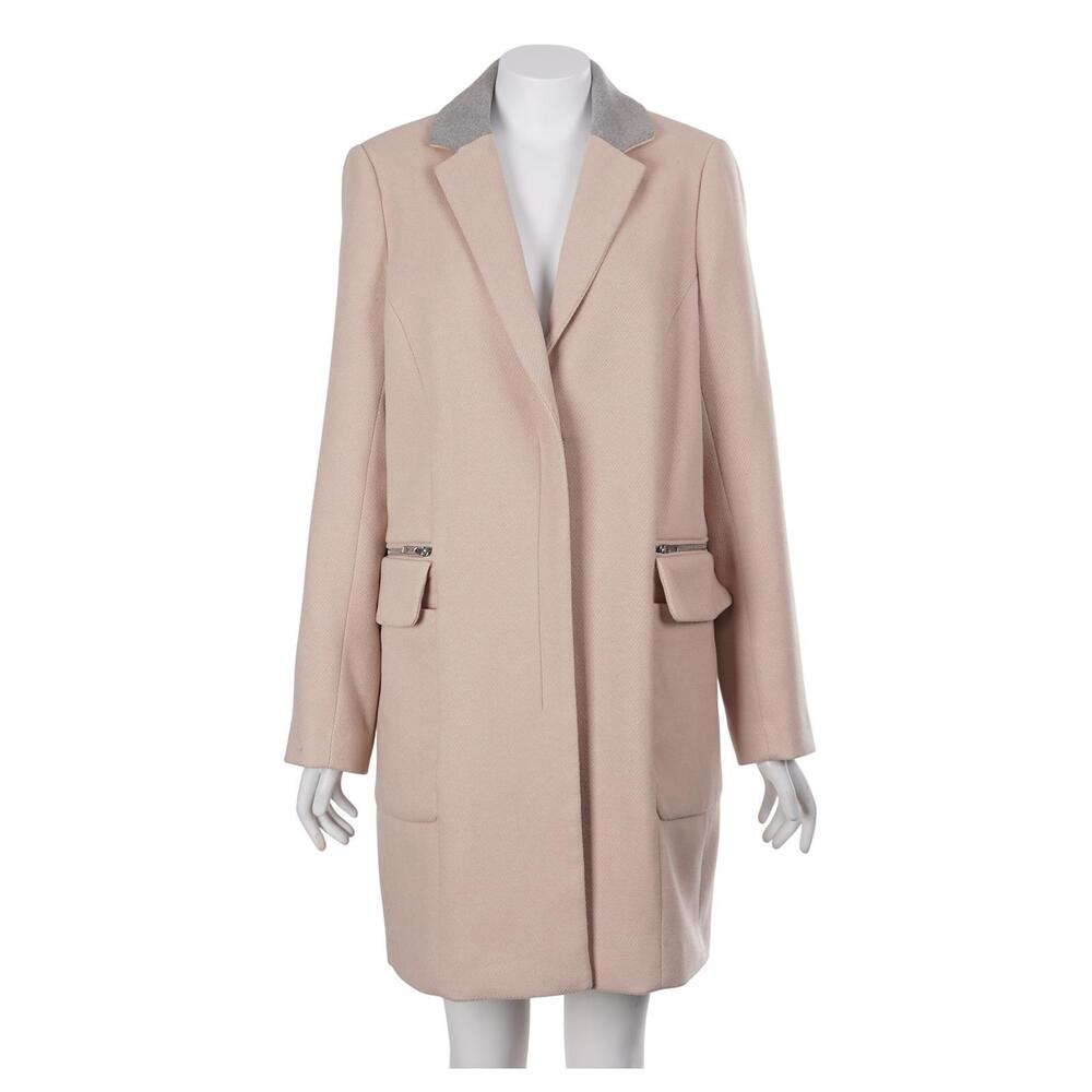 ASOS Coat Women Size 8 Beige Gray Collared Zip Pockets Long Blazer Jacket
